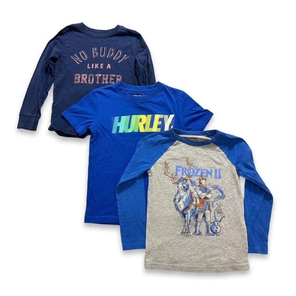 Carters Hurley Disney Boys 6 Blue Gray Graphic T-Shirt Lot 3pc Frozen Athleisure